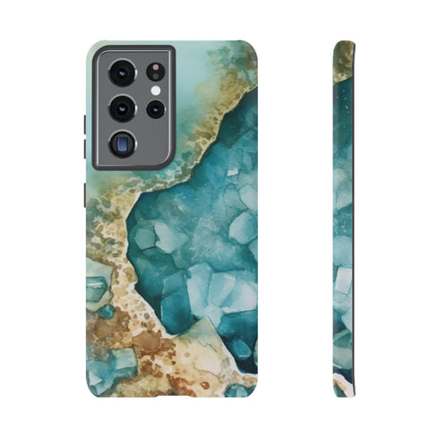 Aquamarine inspired Geode in Watercolor - Impact Resistant Phone Case Samsung Galaxy S21 Ultra Matte